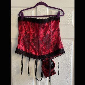 Red Floral Corset with Matching Thong - Size 44
